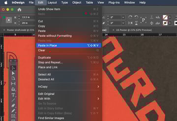 indesign paste in place