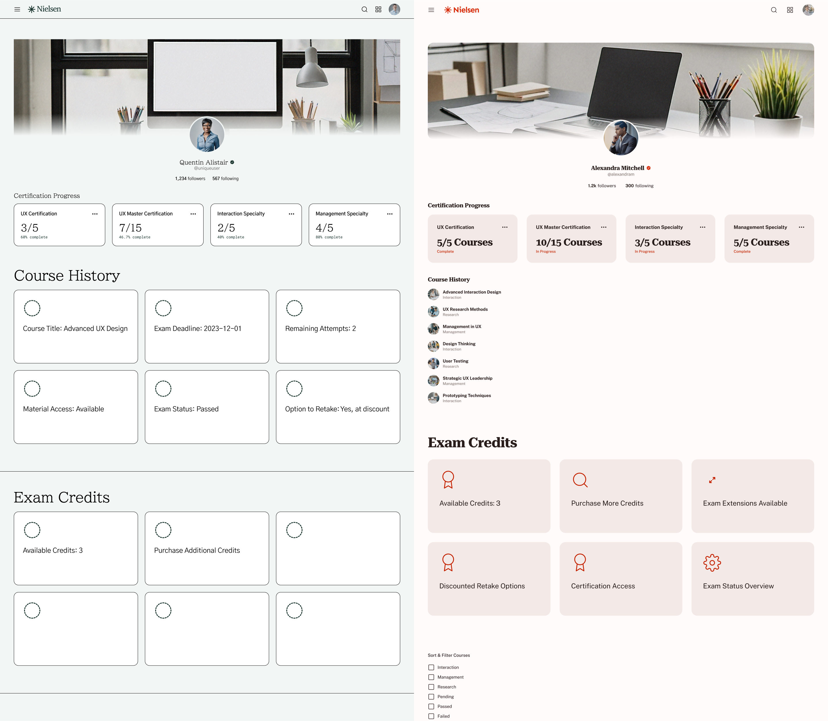 Demonstration of Figma’s First draft feature, showing that even when generating two different but similar sites, they will still share the same basic layout.