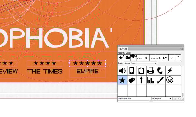 The star glyphs imitate the film reviews displayed on the Vertigo by Hitchcock poster.