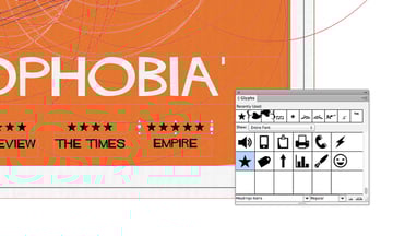 The star glyphs imitate the film reviews displayed on the Vertigo by Hitchcock poster.