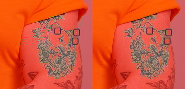 Remove a tattoo from a photo: clean up the selection.