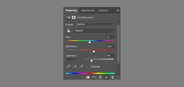 Remove a tattoo from a photo: adjust hue saturation.