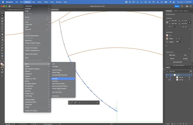 use the object>path>simplify to reduce the complexity of the line