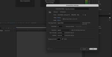 new composition creation settings in After Effects