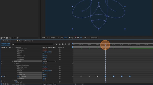 All of the keyframes pasted