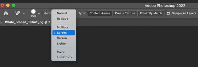how to set spot healing brush toolblending modes
