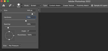 set brush hardness, size and spacing thru brush icon in options bar