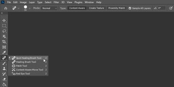 select spot healing brush in Photoshop