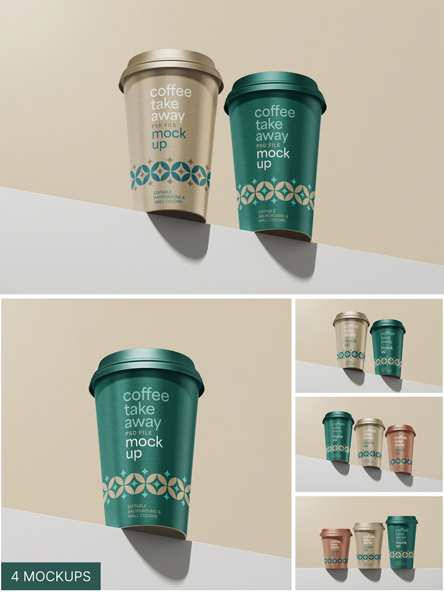 Paper Take Away Coffee Cup Mockup Set