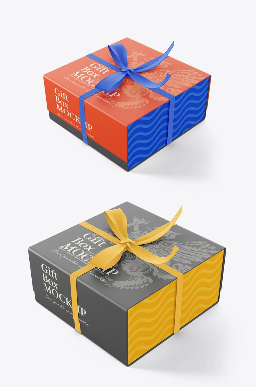 Box Mockup With Bow Mockup