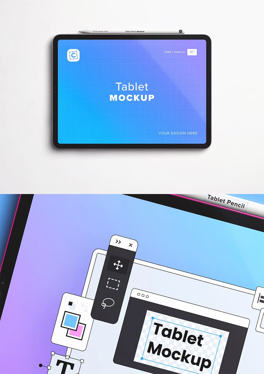 Tablet Mockup With Pencil Mockup