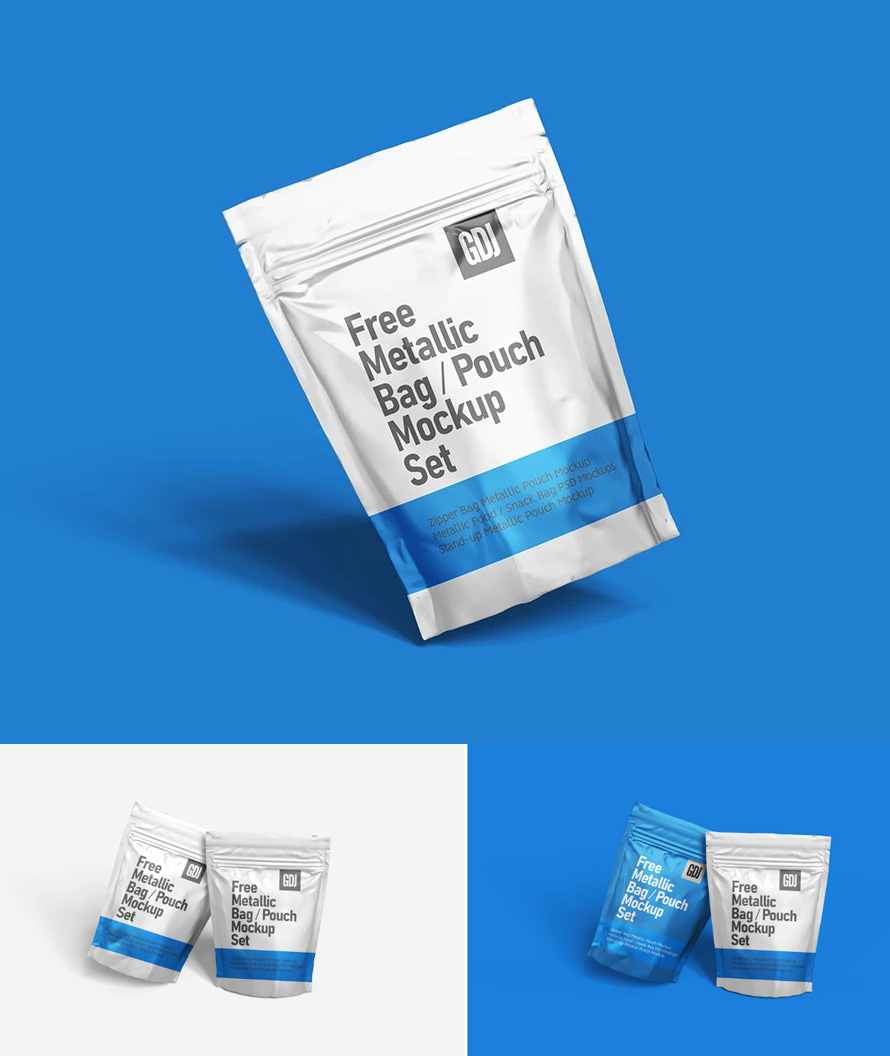 Realistic Metallic Pouch Mockup Set – Free Download