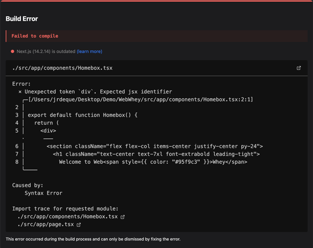 Build error caused by adding more than one H1 tag into my application.