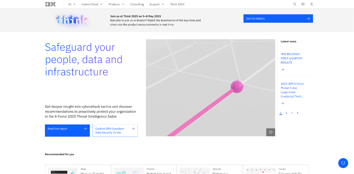The homepage of IBM. There are taglines, buttons, link labels and summaries on this page.