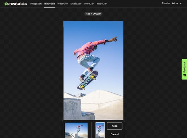 Downloading a cropped image using Envato AI ImageEdit