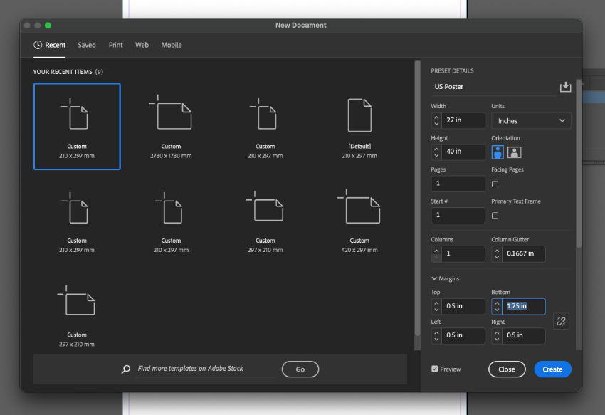 new document indesign margins