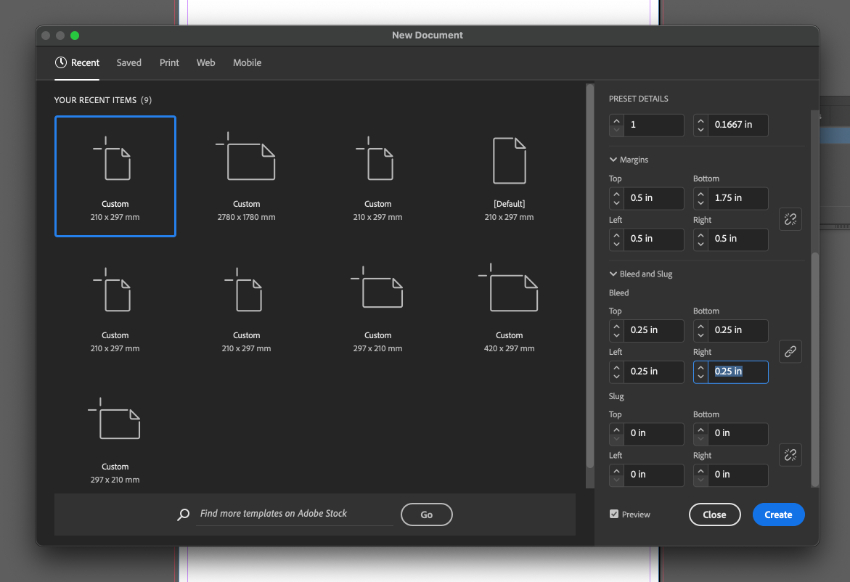 indesign new document add bleed