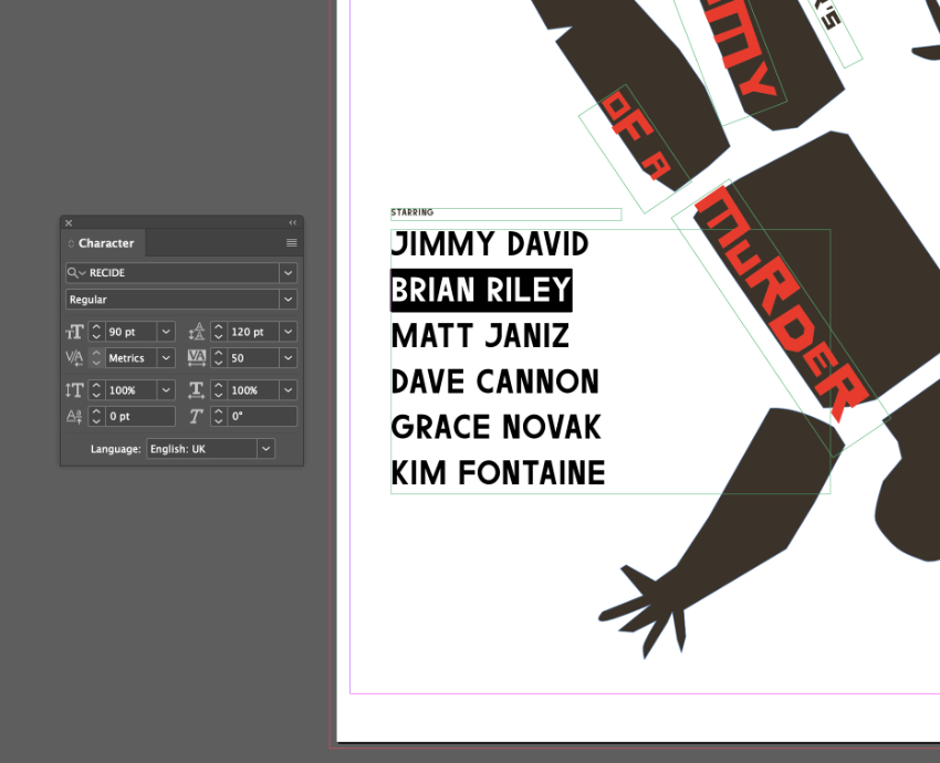 cast names text frame