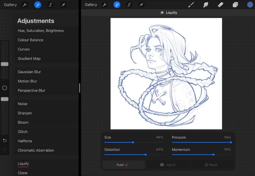 adjusting the sketch