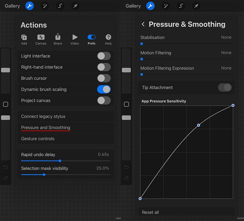 brush pressure settings