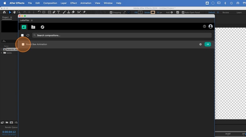 opening the Lottie exporter