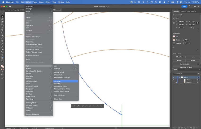use the object>path>simplify to reduce the complexity of the line