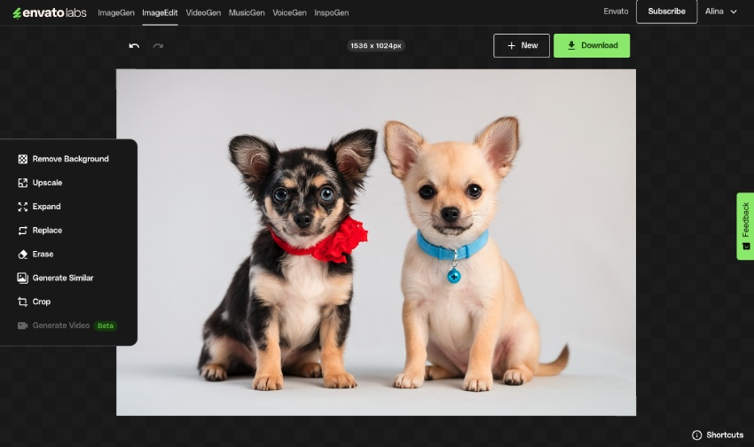 Use AI tools to generate an additional dog in the photo