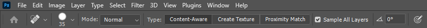 spot healing brush settings