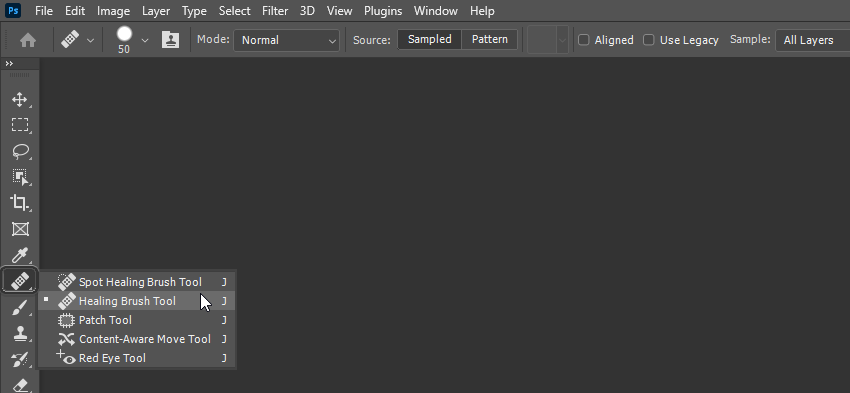 select the healing brush