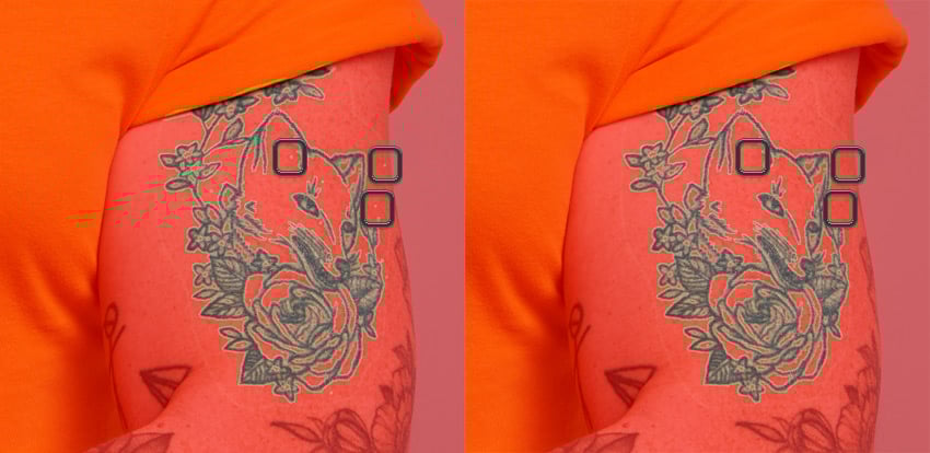 Remove a tattoo from a photo: clean up the selection.