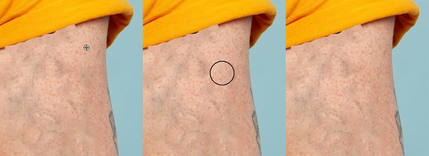 Remove a tattoo from a photo: use the healing brush tool.