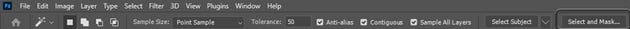 How to smooth a background in Photoshop: click Select and Mask.