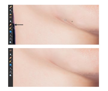 Remove shadow on a photo: use the healing brush tool.