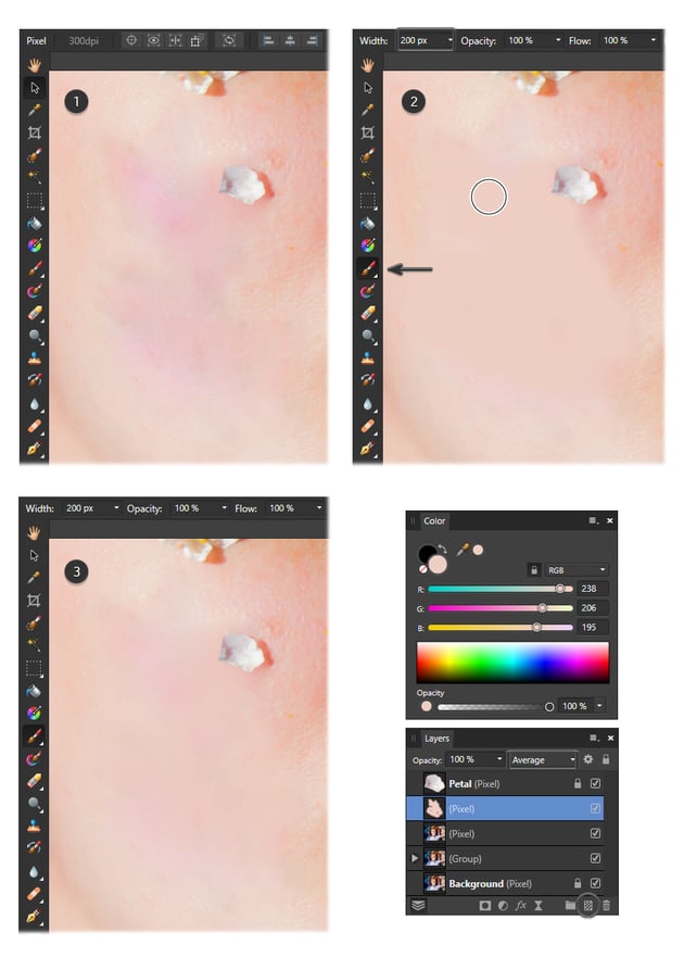 Remove shadow on a photo: use the Paint brush tool to color correct.