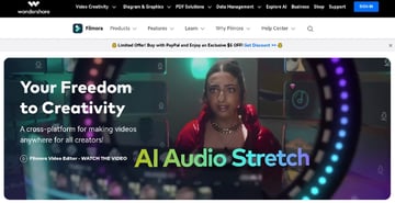 Filmora by Wondershare snapshot: Featured in Top 10 AI video frame interpolation tools.