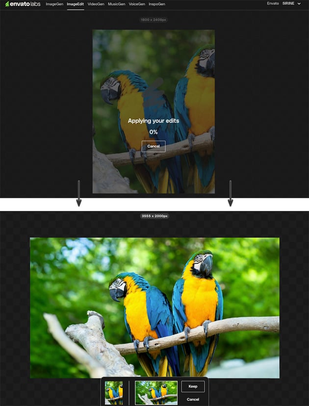 ImageEdit will use AI to generate extended background of scene