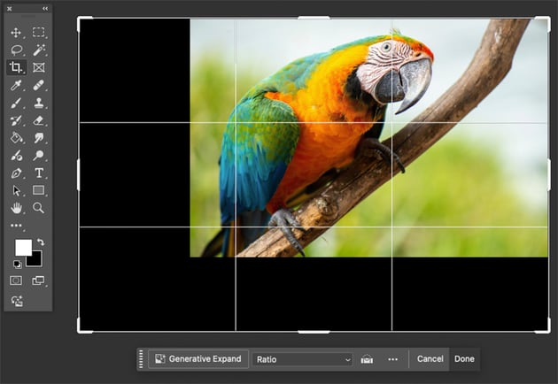 Photoshop's contextual taskbar should appear. Select the 'Generative Expand' option.