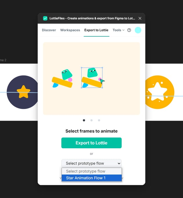 select flow in lottiefiles plugin