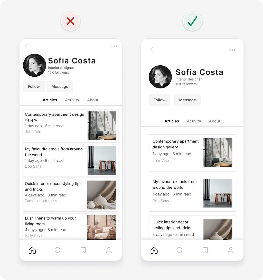 UI design tips example with predefined spacing options applied