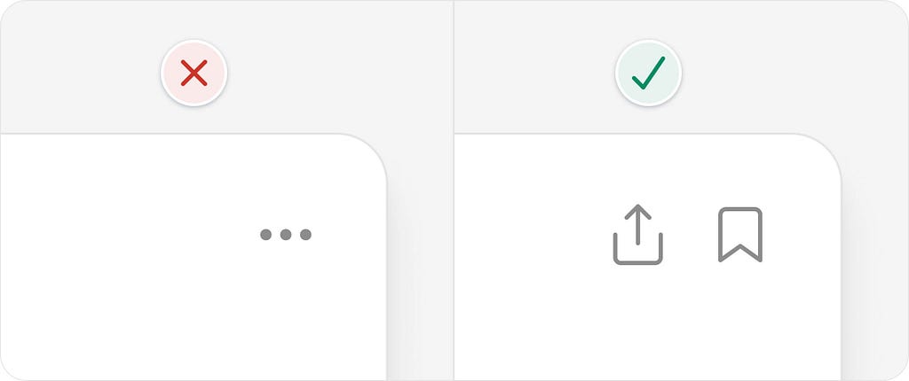UI design tips example with hidden actions behind icon being made visible