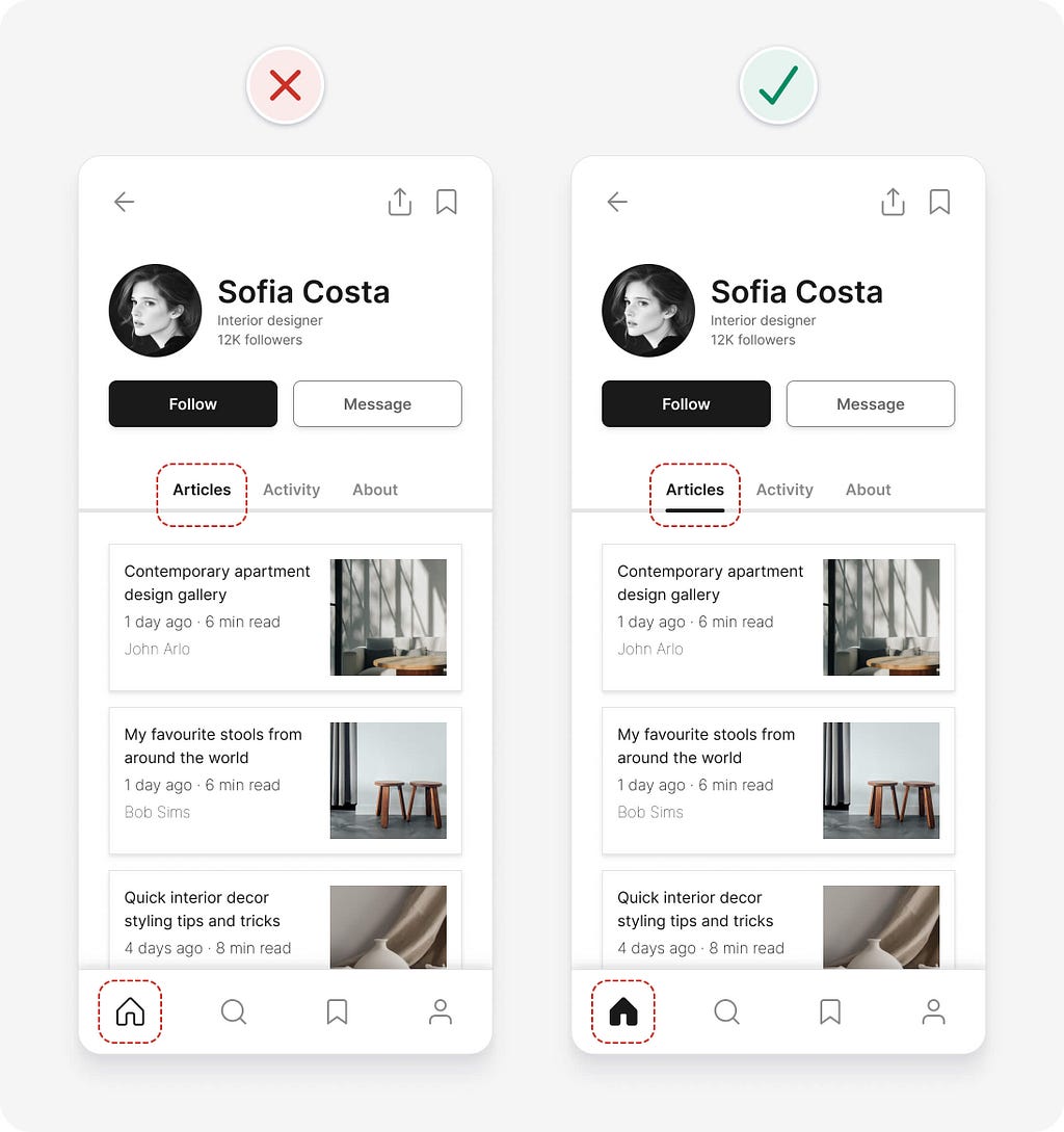 UI design tips example adding additional visual indicators other than colour