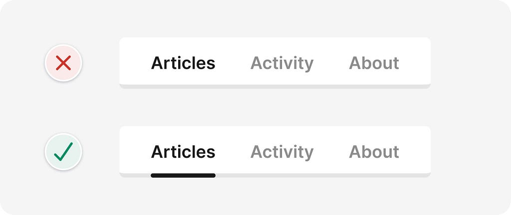 Tabs component with underline added to clearly indicate the selected tab