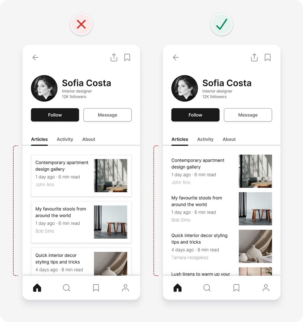 UI design tips example removing unnecessary containers to simplify the design