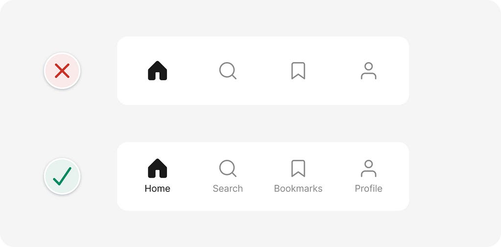 Text labels added to icons in bottom navigation