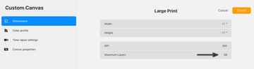 Set resolution DPI to 300 with Maximum layers at 120