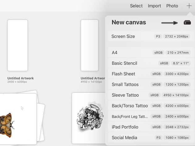 set up tattoo templates on Procreate