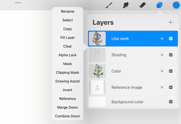 procreate layer options menu