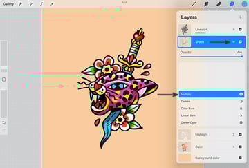 Use blend Modes to blend layers together in Procreate