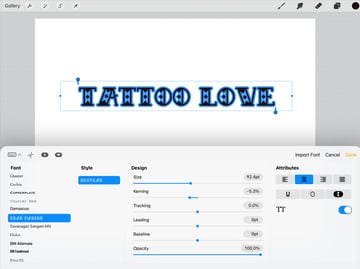 customize text in Procreate using edit style panel