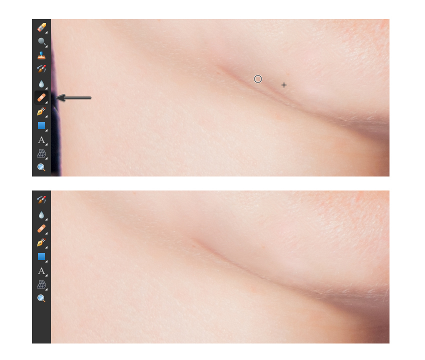Remove shadow on a photo: use the healing brush tool.